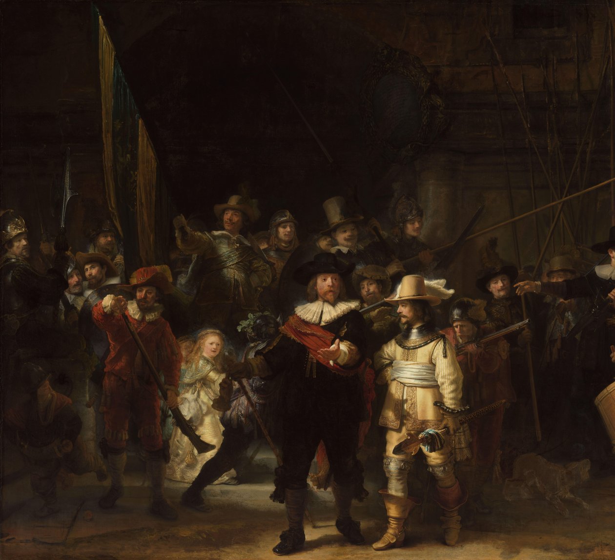 Az Éjjeli Őrség Az amszterdami II. kerület tisztjei és más polgárőrei Frans Banninck Cocq kapitány és Willem van Ruytenburch hadnagy parancsnoksága alatt, akiket „Éjjeli őrségként” ismernek. alkotó: Rembrandt van Rijn