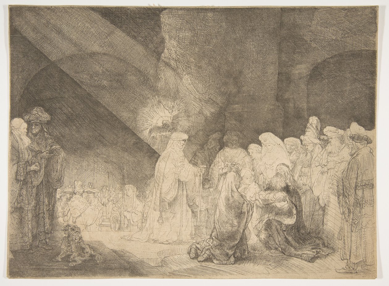 A bemutató a templomban: Hosszúkás tányér. alkotó: Rembrandt van Rijn