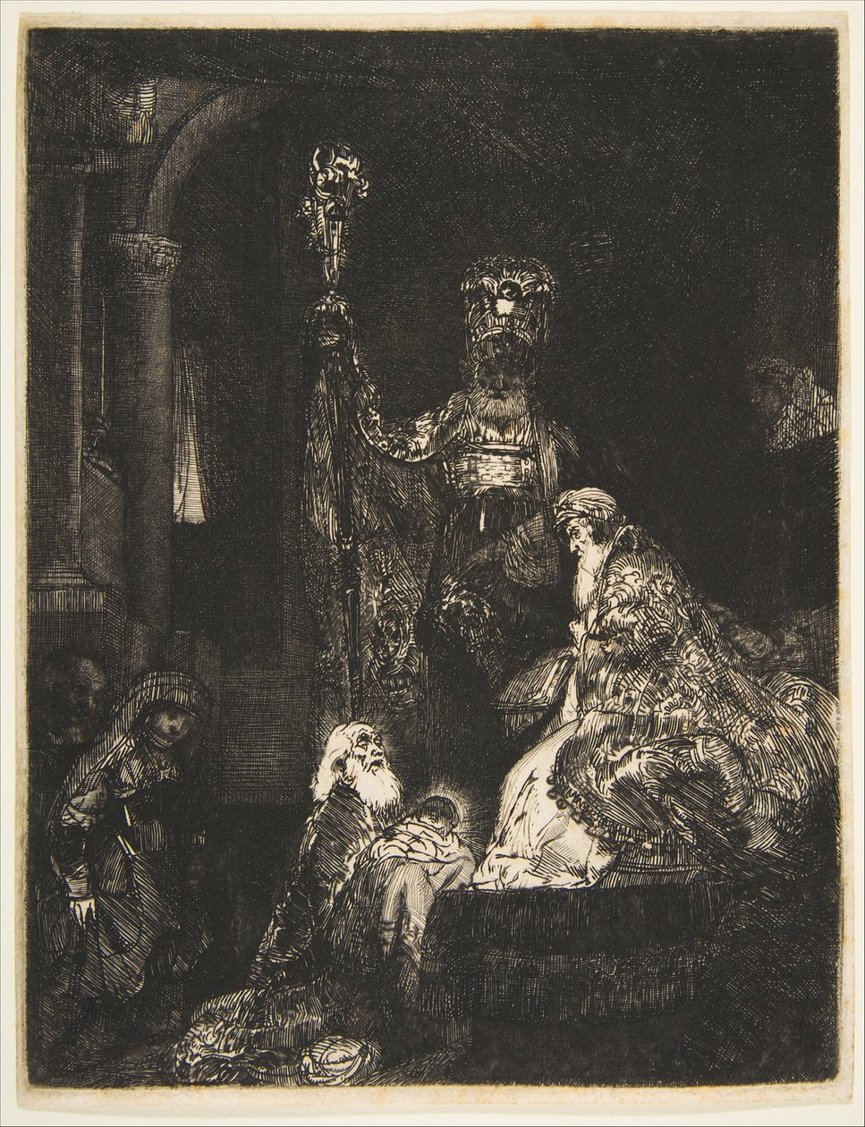 A bemutató a templomban sötét módon, kb. 1654. alkotó: Rembrandt van Rijn