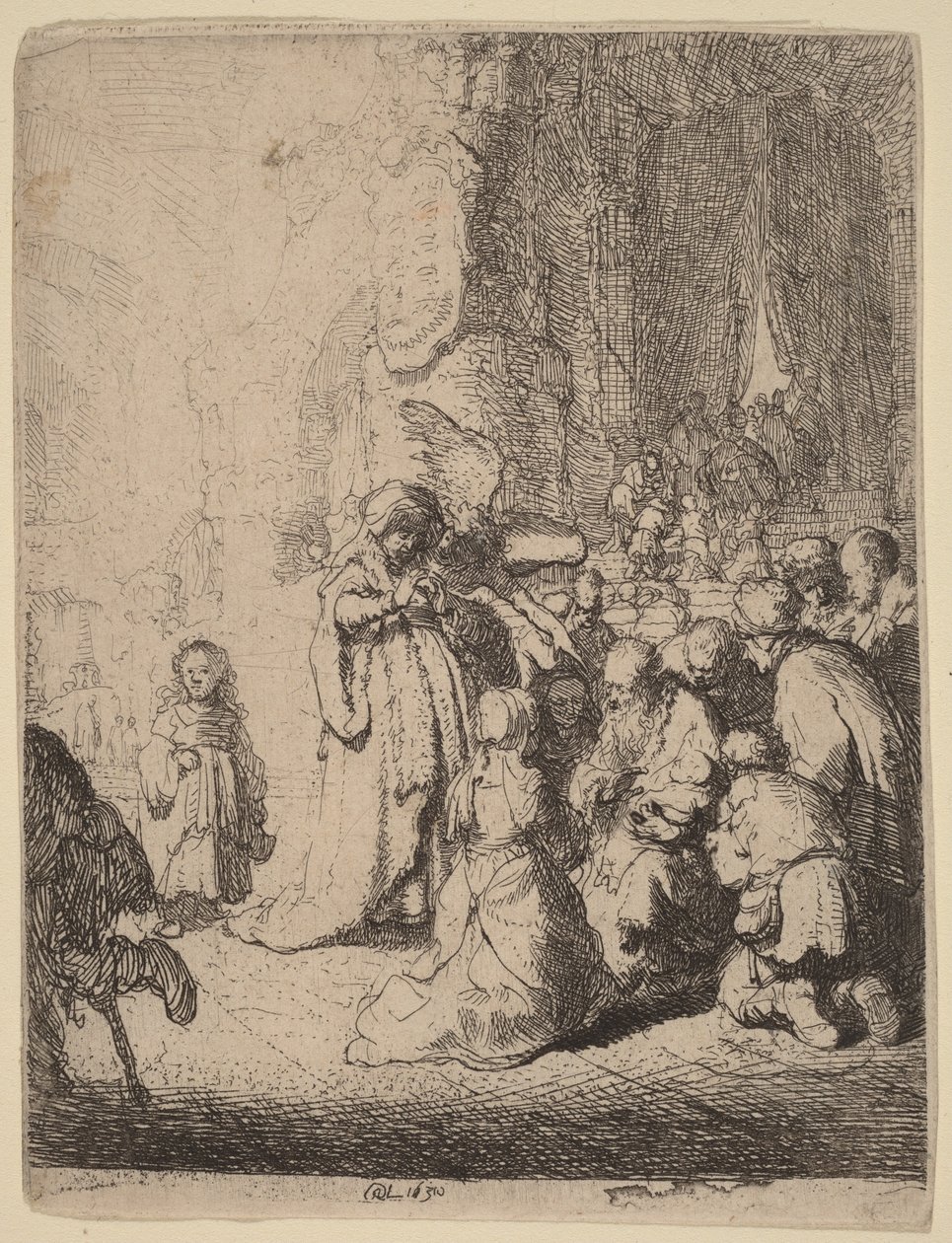 A templomi bemutatás az angyallal: kis táblakép alkotó: Rembrandt van Rijn