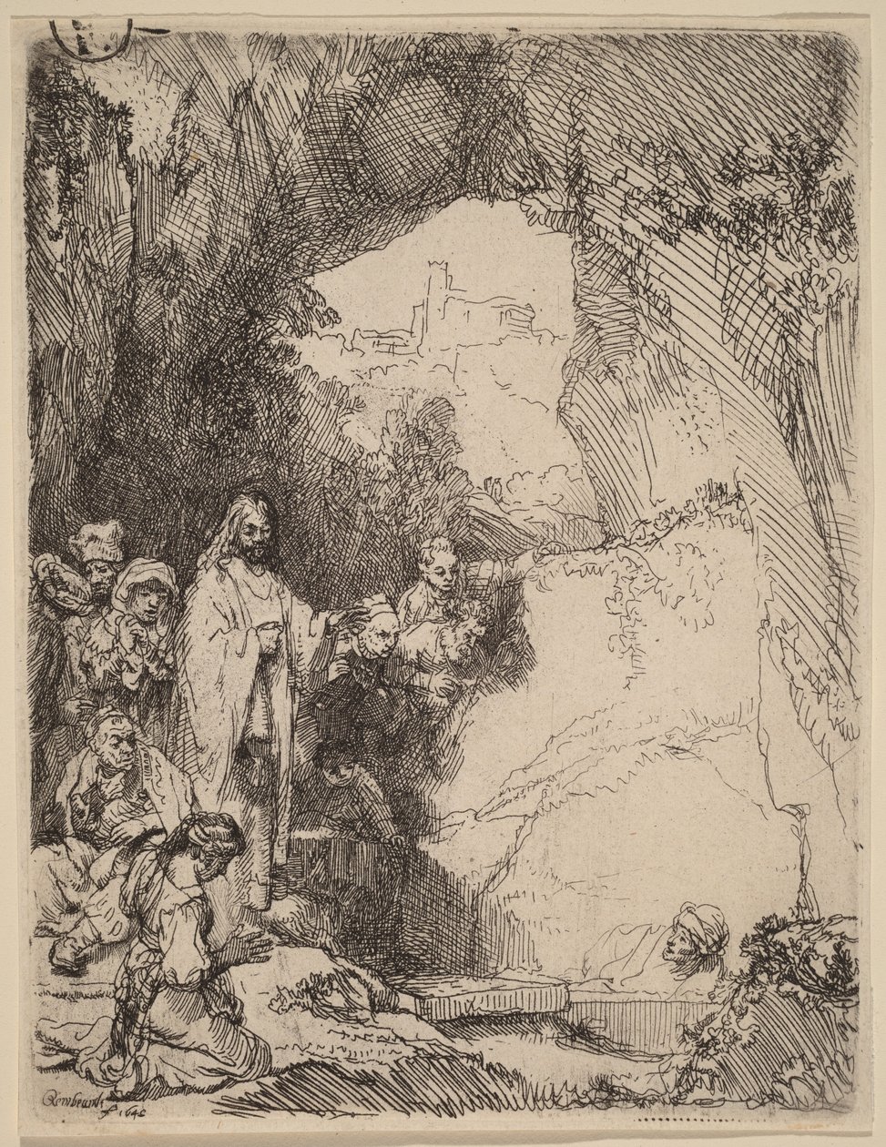 Lázár feltámasztása: kis tál alkotó: Rembrandt van Rijn