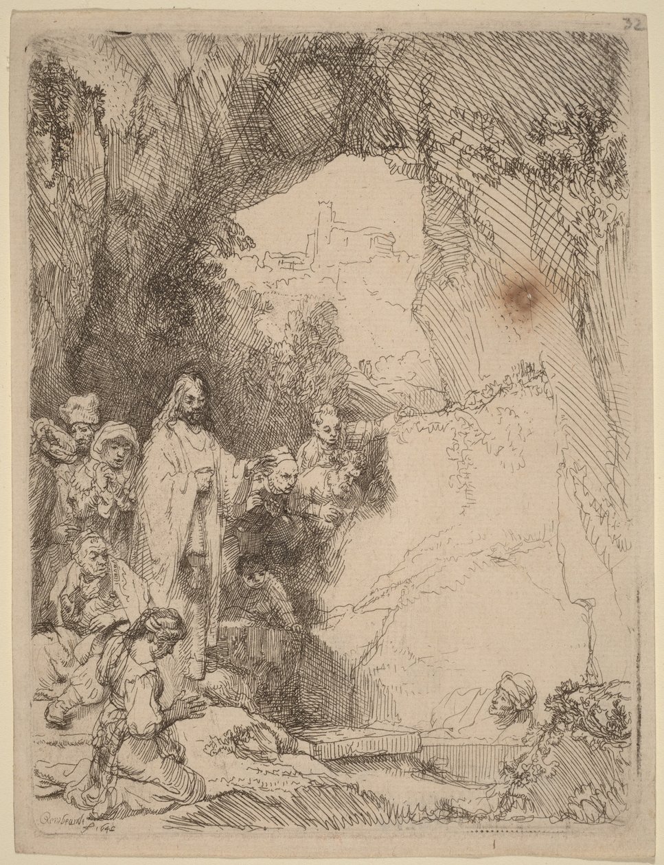 Lázár feltámasztása: kis tál alkotó: Rembrandt van Rijn