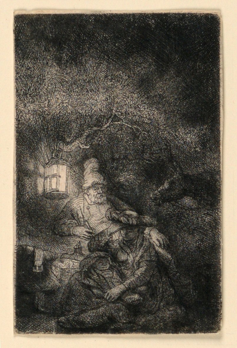 A többi az egyiptomi repülésen: Egy éjszakai darab alkotó: Rembrandt van Rijn