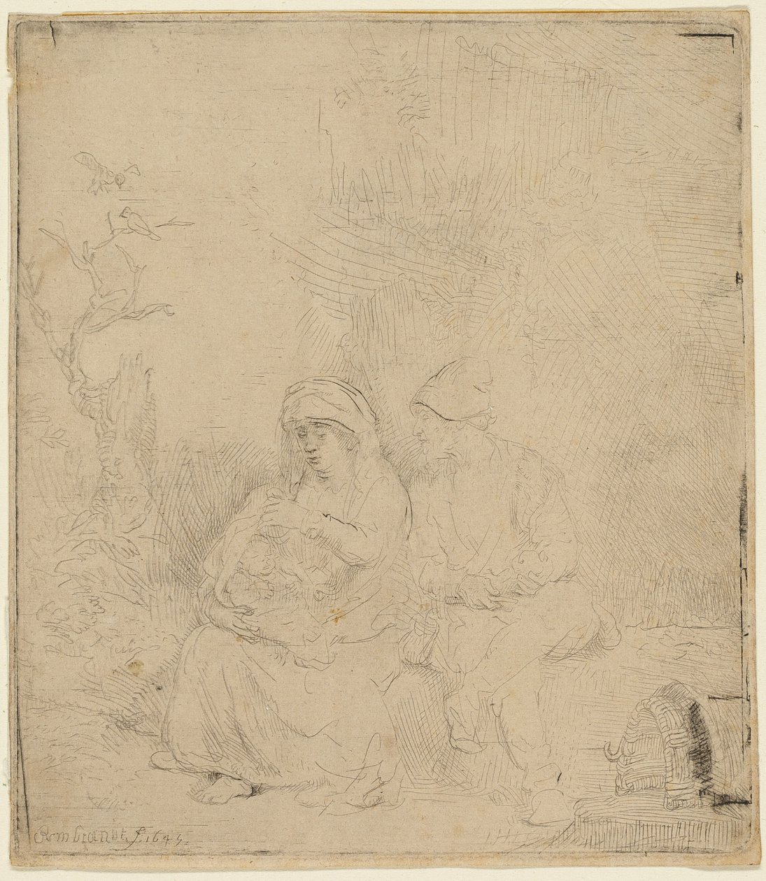 A többi az egyiptomi repülésben: Könnyen metszett alkotó: Rembrandt van Rijn