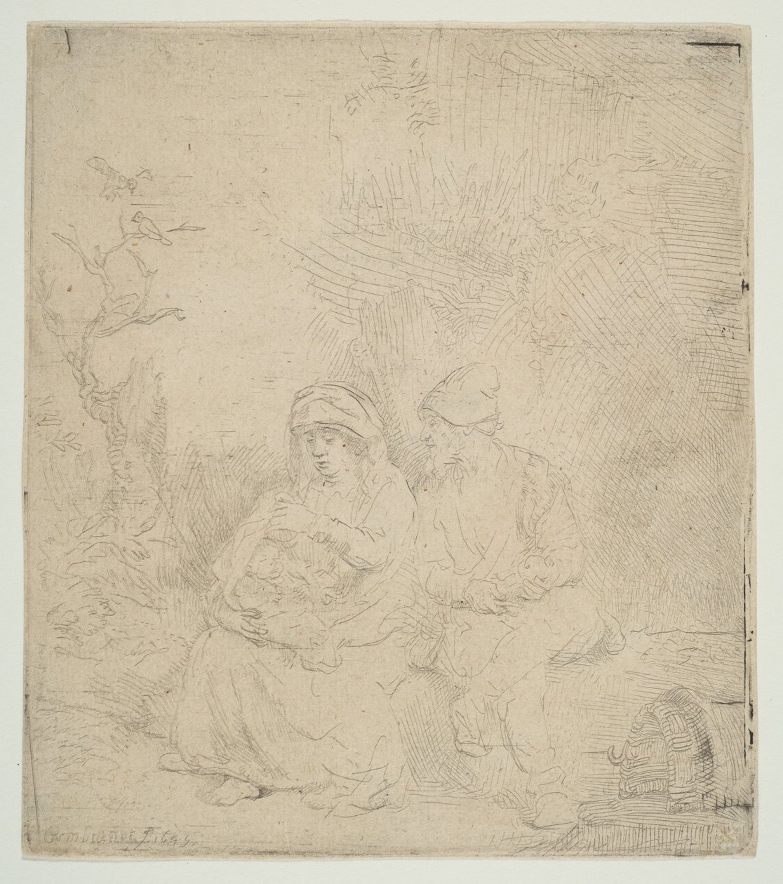 A többi az egyiptomi repülésben, enyhén bevésve, 1645. alkotó: Rembrandt van Rijn