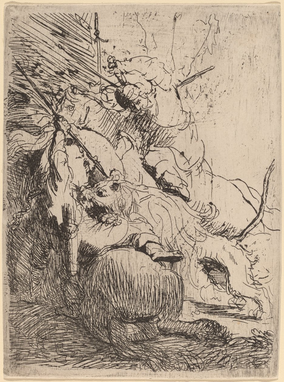 A kis oroszlánvadászat (egy oroszlánnal) alkotó: Rembrandt van Rijn
