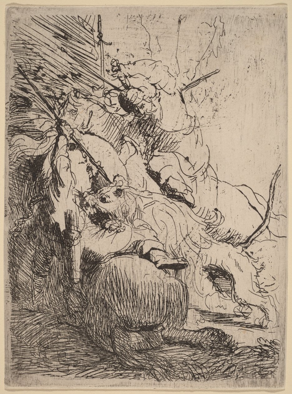 A kis oroszlánvadászat (egy oroszlánnal) alkotó: Rembrandt van Rijn
