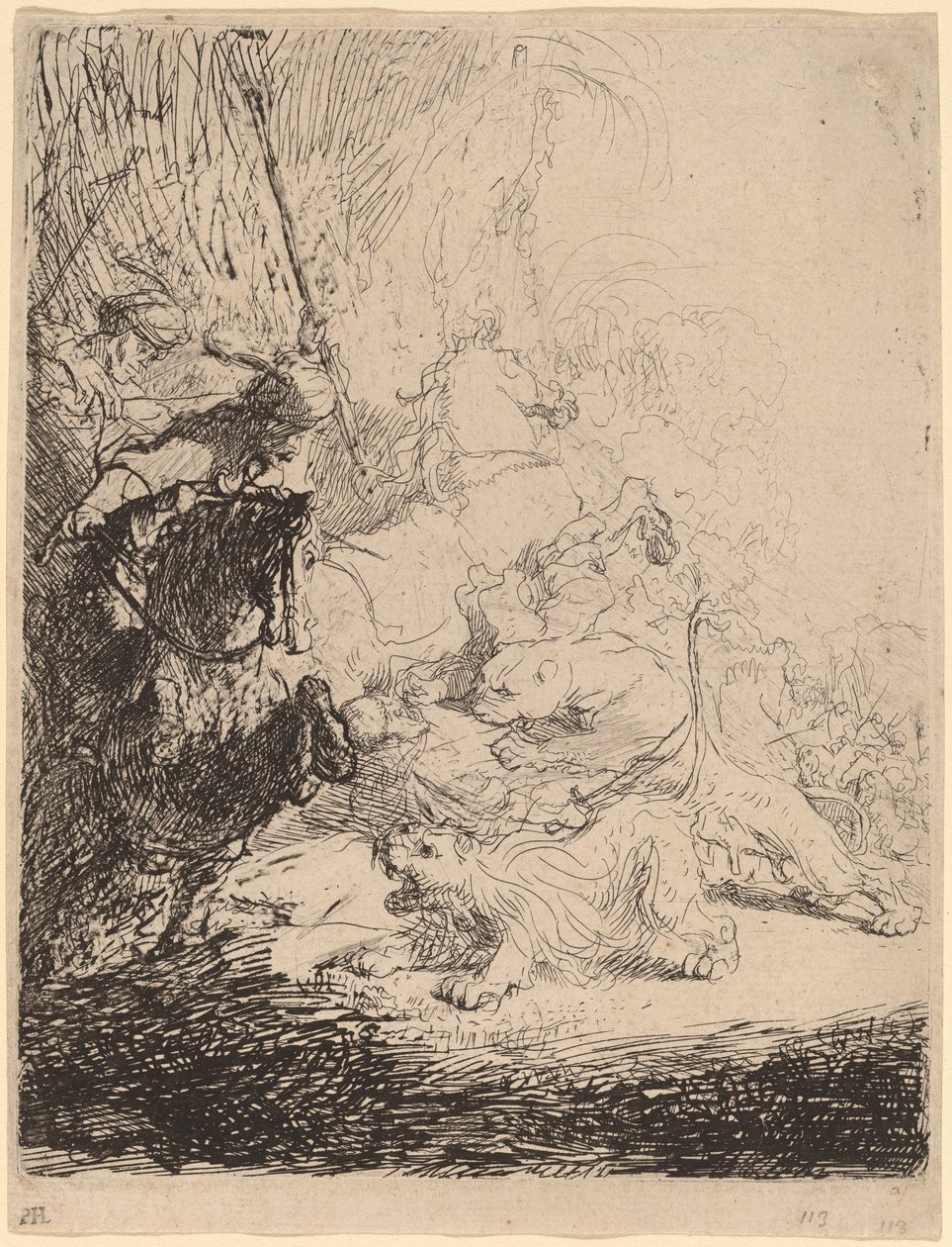 A kis oroszlánvadászat (két oroszlánnal) alkotó: Rembrandt van Rijn