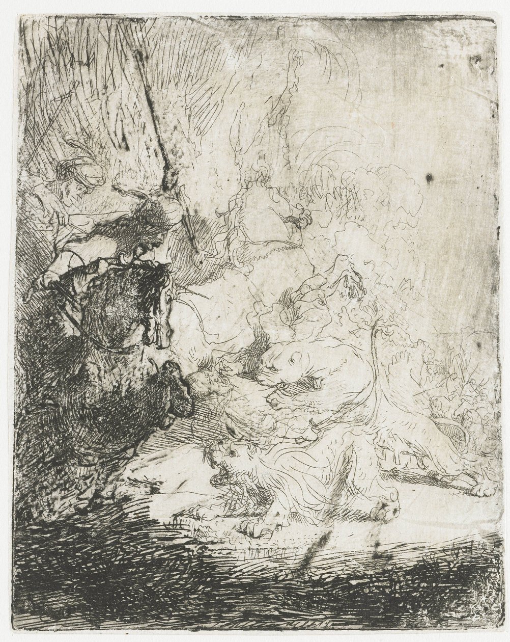 A kis oroszlán vadászat, két oroszlánnal alkotó: Rembrandt van Rijn