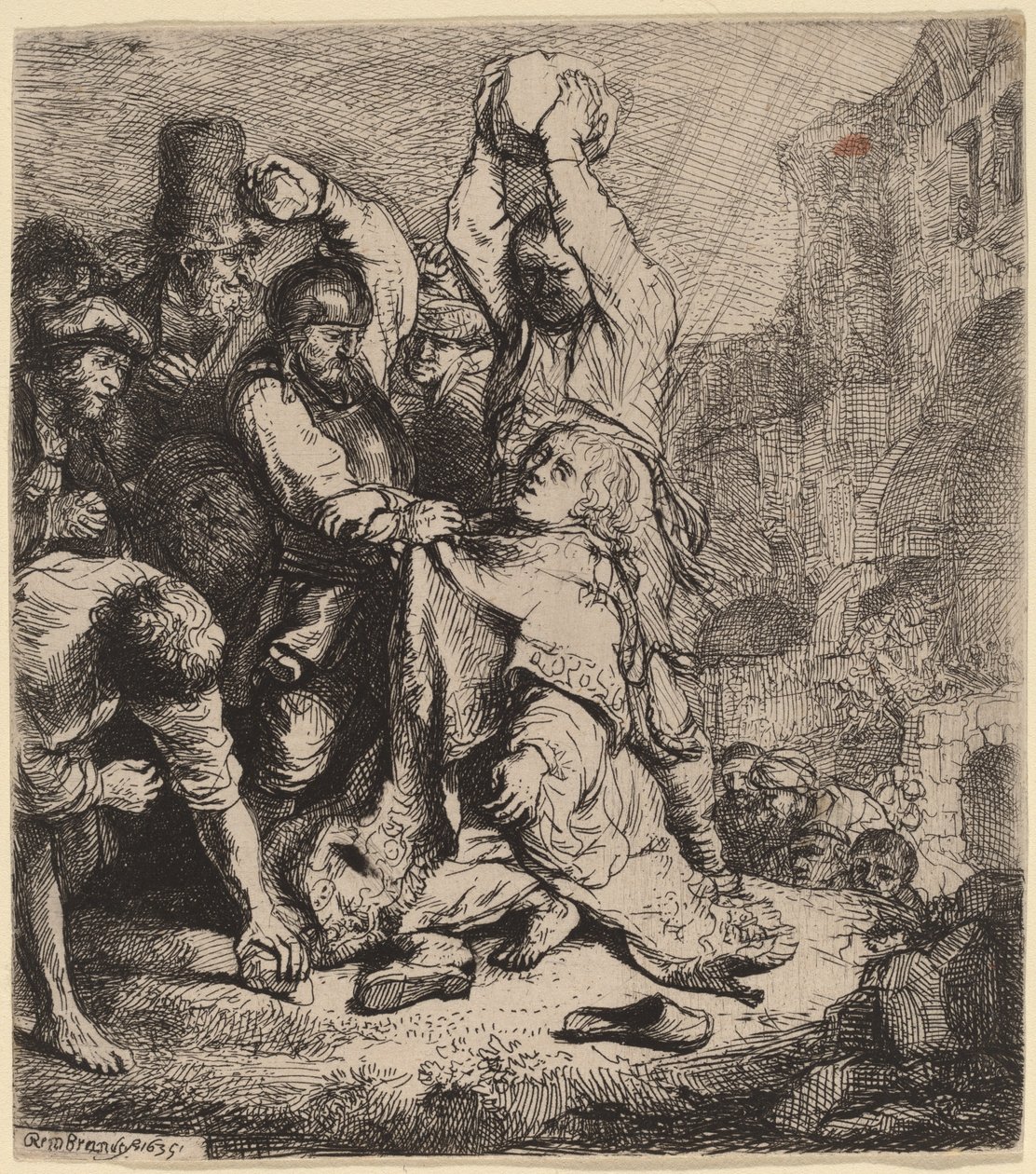 Szent István megkövezése alkotó: Rembrandt van Rijn