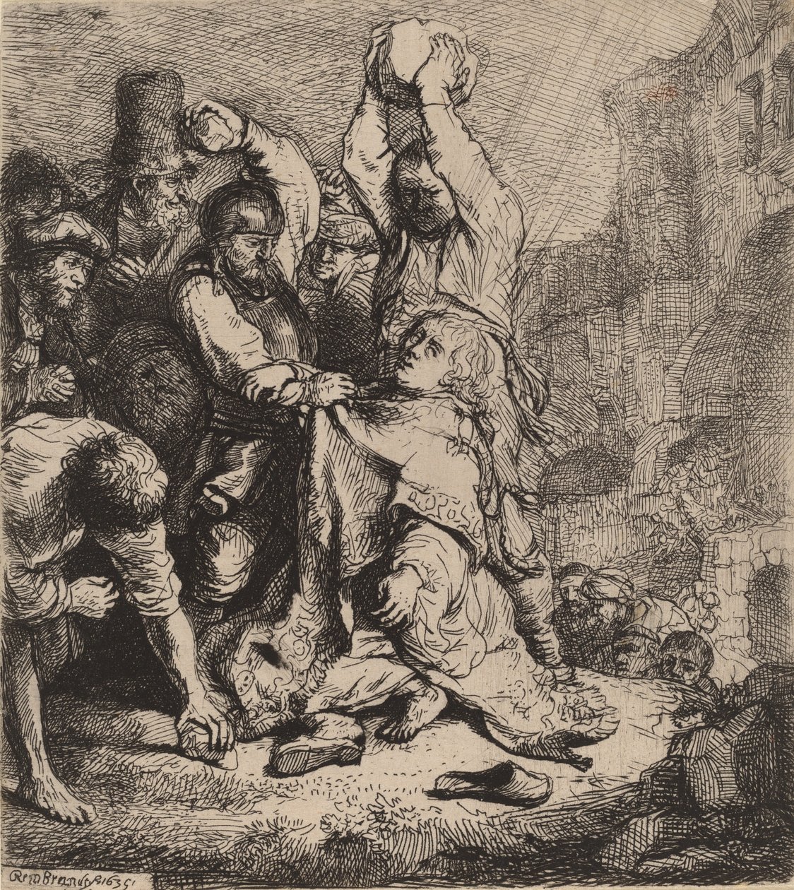 Szent István megkövezése, 1635. alkotó: Rembrandt van Rijn