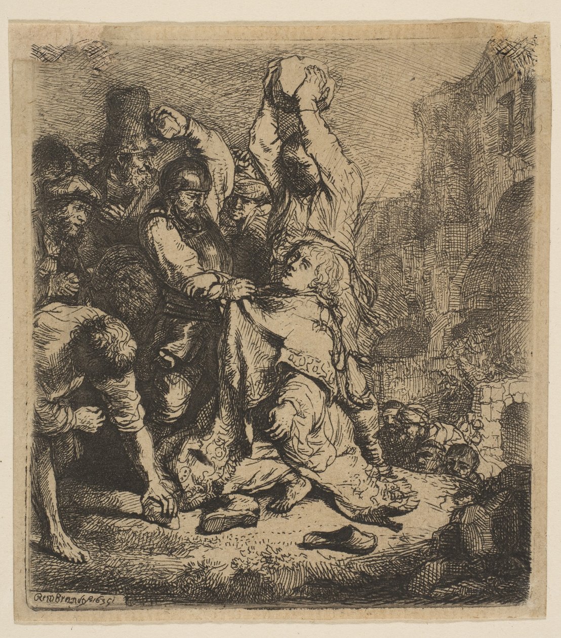 Szent István megkövezése, 1635. alkotó: Rembrandt van Rijn
