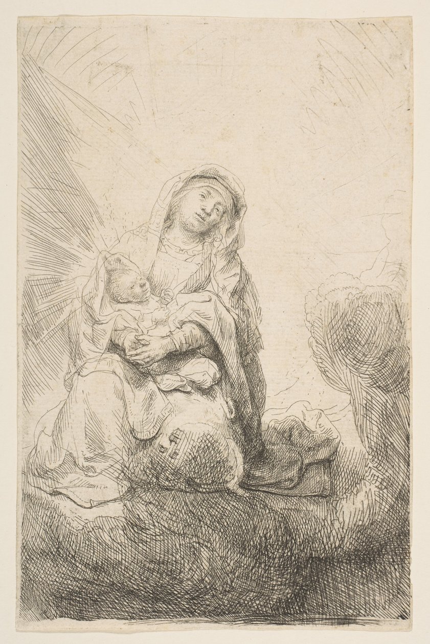 Szűz és gyermek a felhőkben, 1641. alkotó: Rembrandt van Rijn