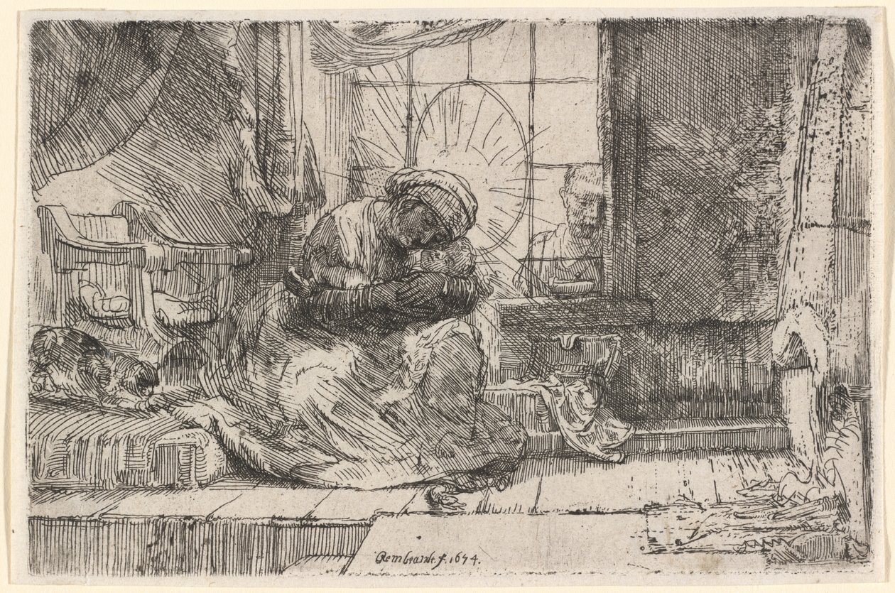 A Szűz és a Gyermek a macskával és a kígyóval alkotó: Rembrandt van Rijn