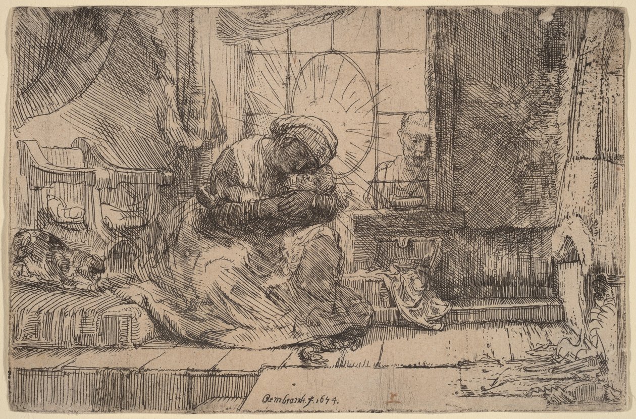 A Szűz és a Gyermek a macskával és a kígyóval alkotó: Rembrandt van Rijn