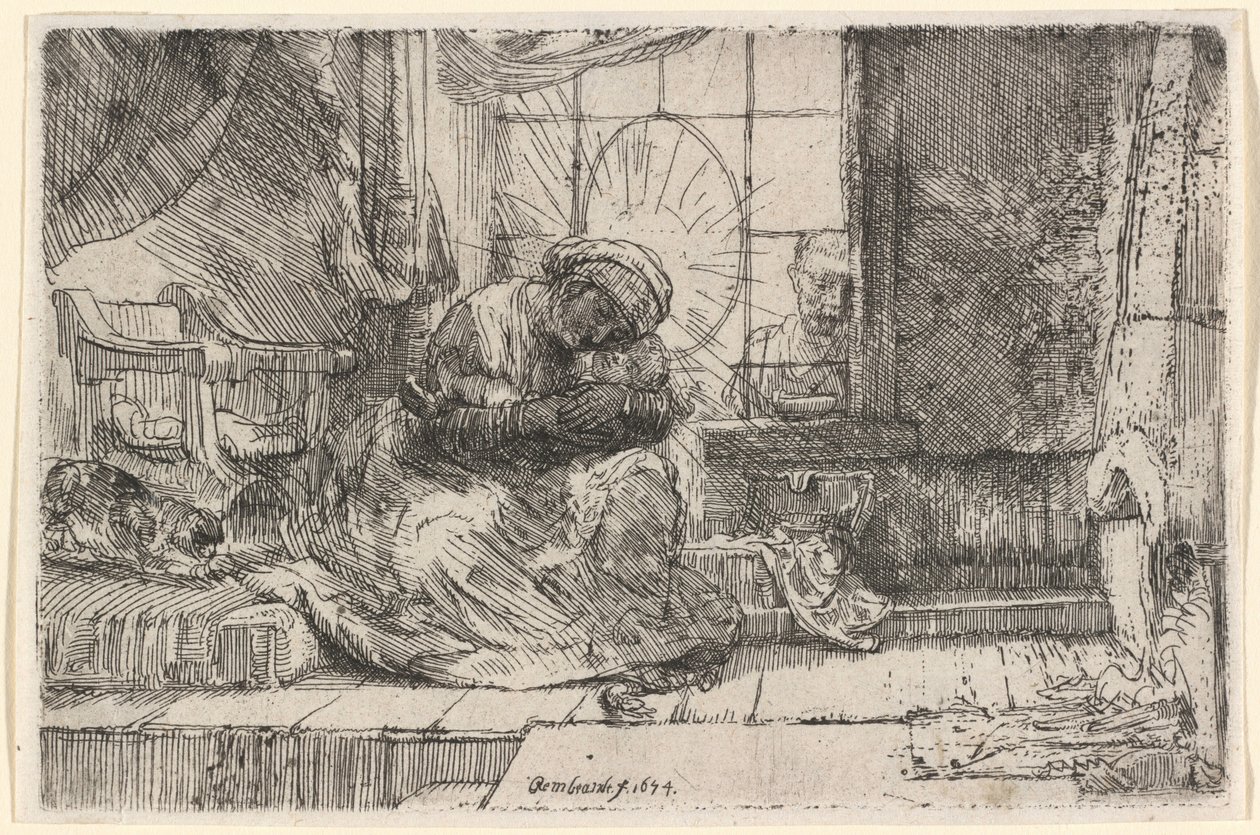 A Szűz és a Gyermek a macskával és a kígyóval alkotó: Rembrandt van Rijn