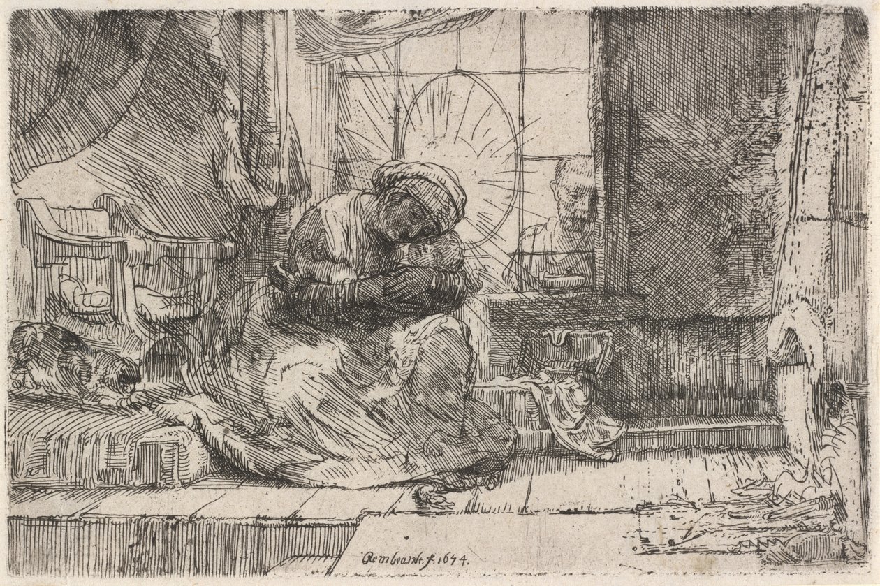 A Szűz és a Gyermek a macskával és a kígyóval, 1654. alkotó: Rembrandt van Rijn