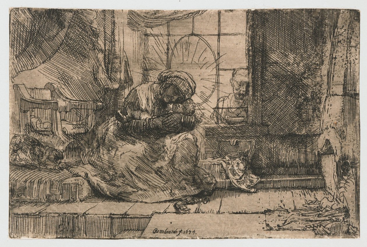 A Szűz és a Gyermek a macskával és a kígyóval alkotó: Rembrandt van Rijn
