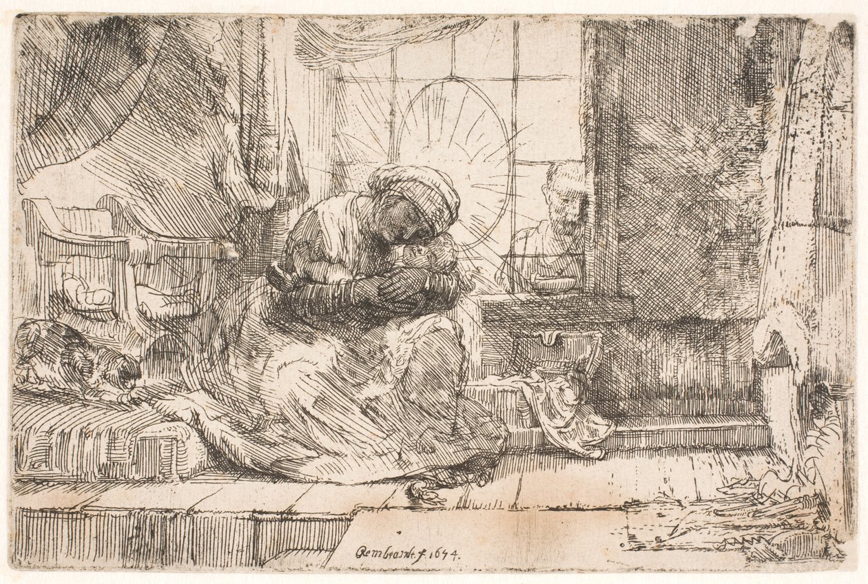 A Szűz és a Gyermek a macskával: és József az ablaknál alkotó: Rembrandt van Rijn