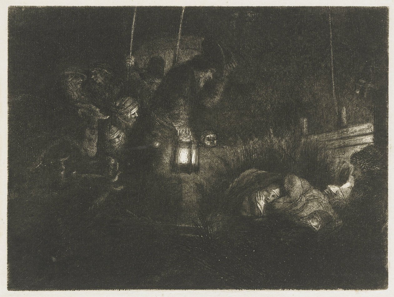 A pásztorok imádása: éjszakai jelenet alkotó: Rembrandt van Rijn