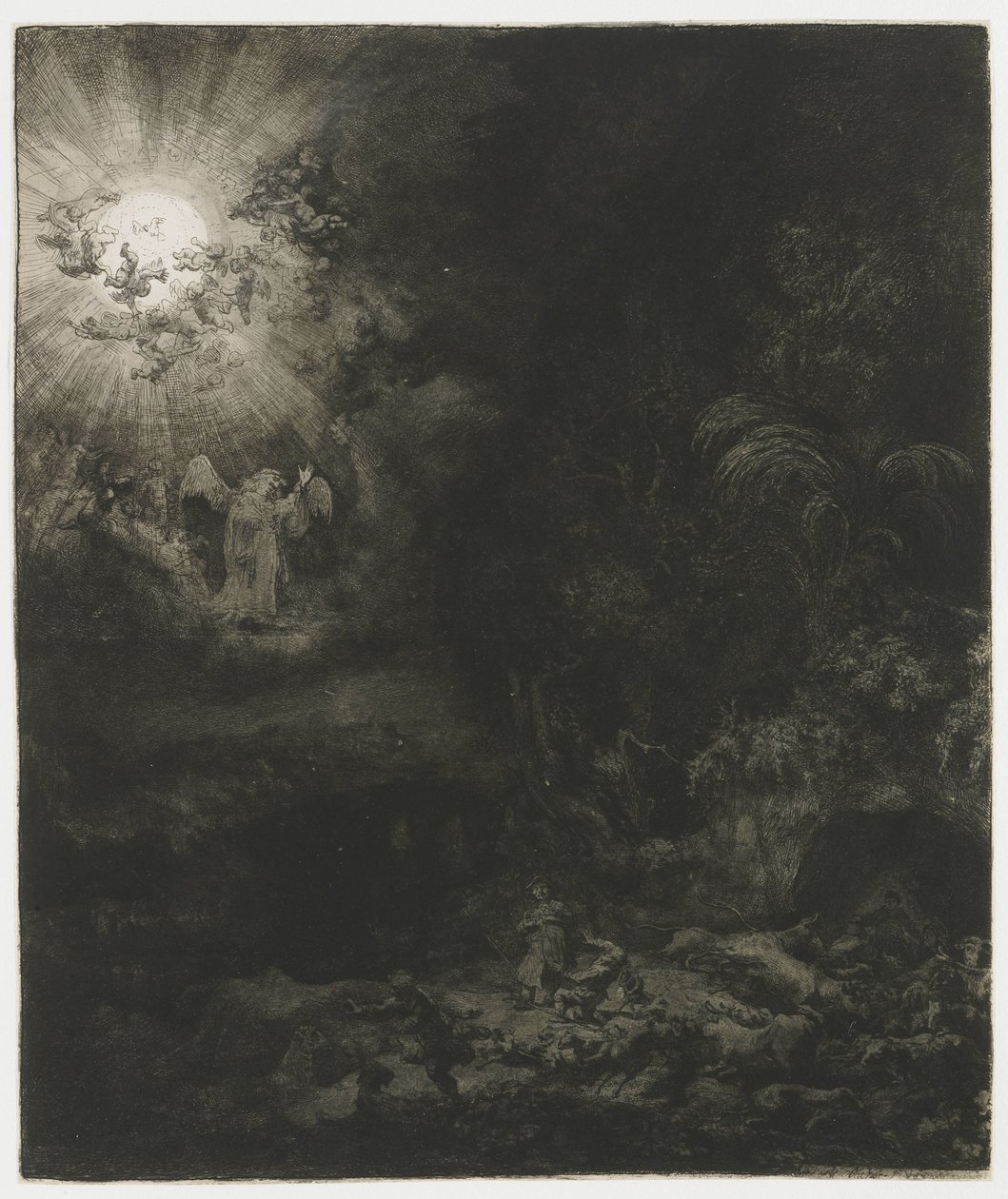 Az angyal megjelenik a pásztoroknak alkotó: Rembrandt van Rijn