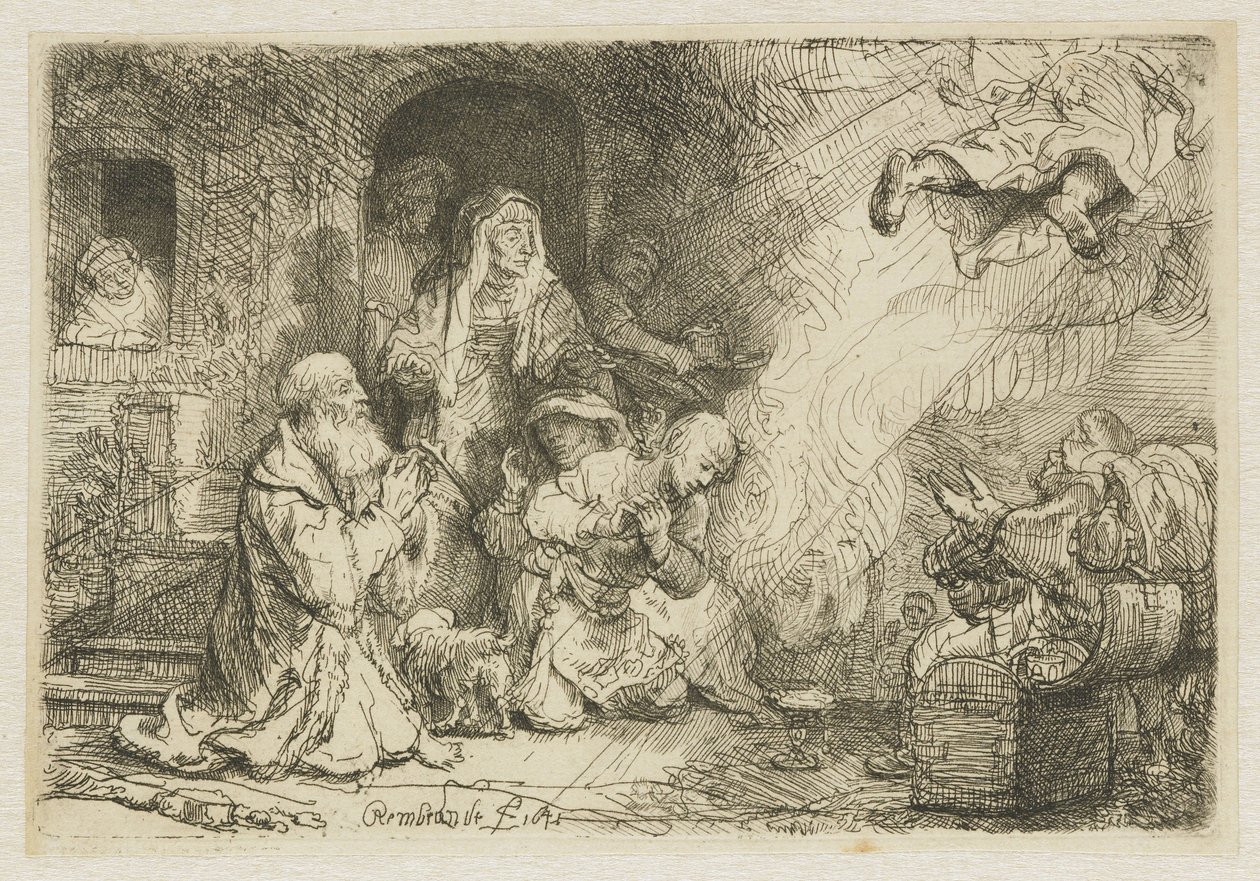 Az angyal Tóbiás családjából távozik alkotó: Rembrandt van Rijn