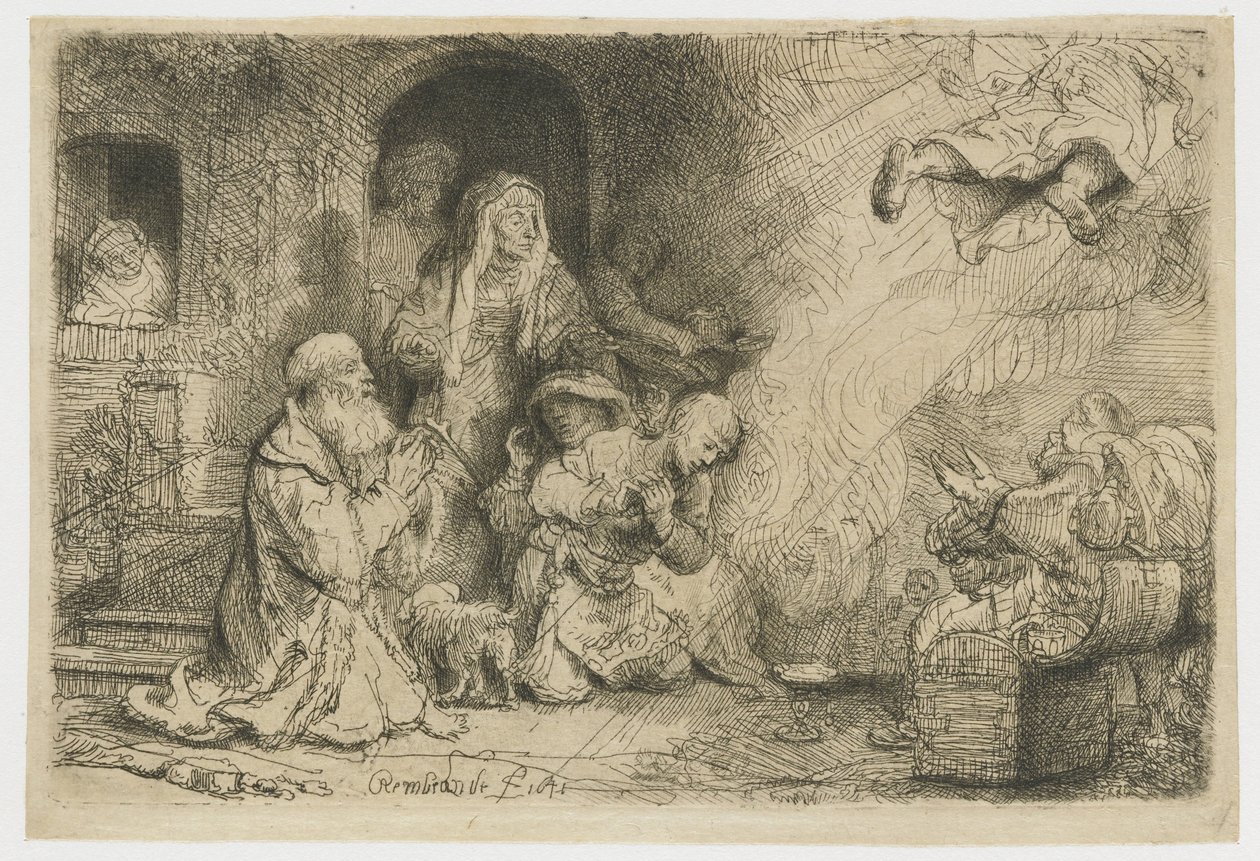 Az angyal Tóbiás családjából távozik alkotó: Rembrandt van Rijn