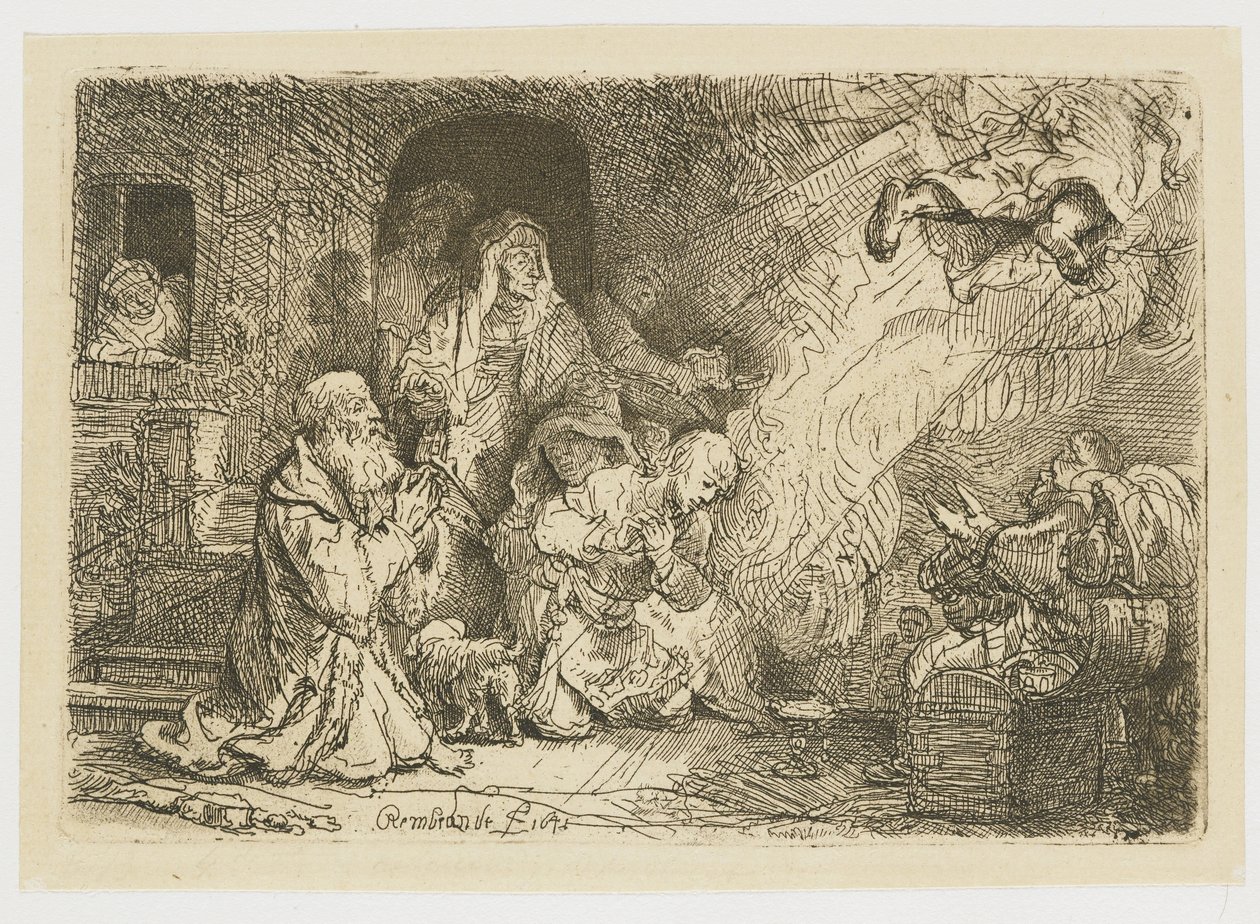Az angyal Tóbiás családjából távozik alkotó: Rembrandt van Rijn