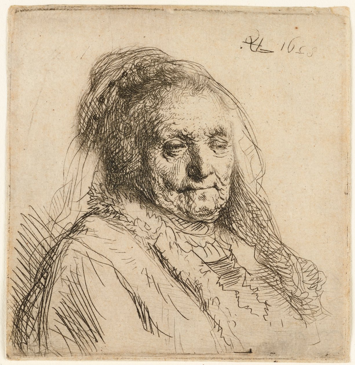 A művész anyja, feje és mellszobra, 1628. alkotó: Rembrandt van Rijn