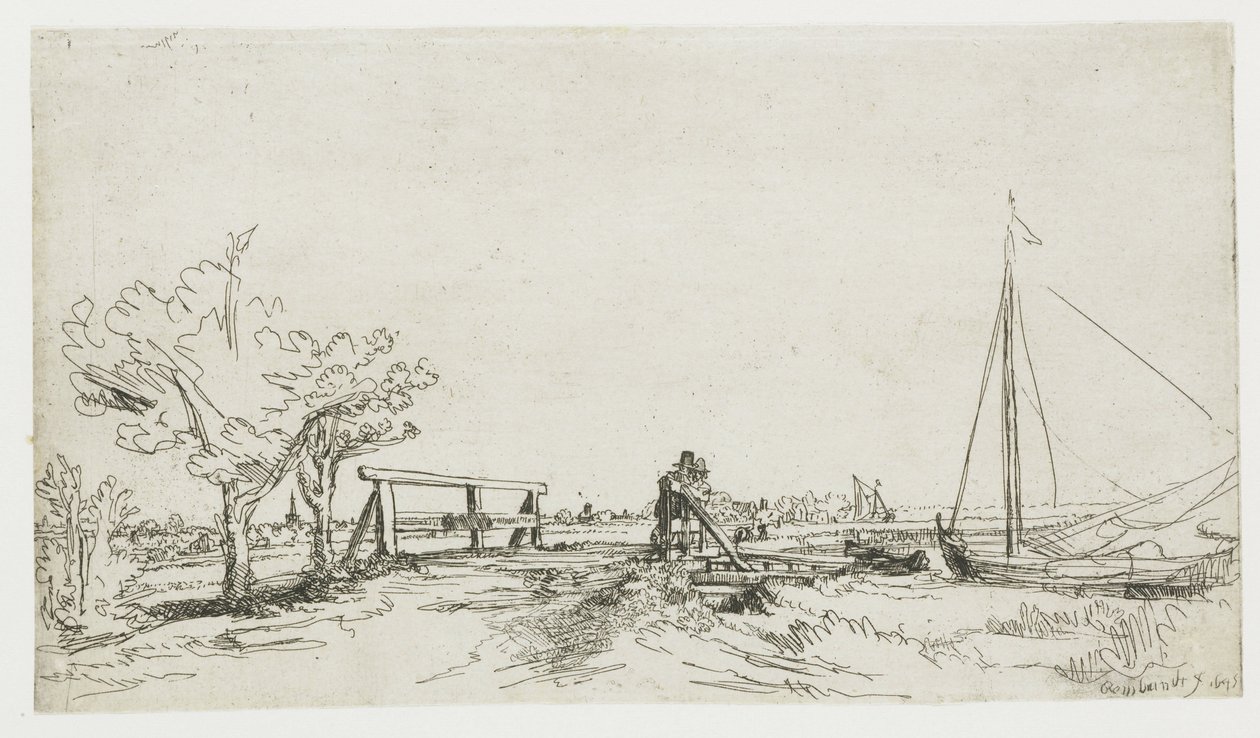 A híd Klein Kostverlorennél az Amstelen alkotó: Rembrandt van Rijn