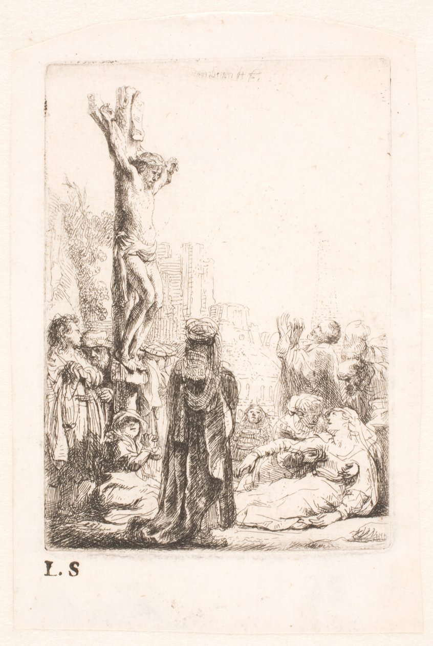 A keresztre feszítés: kis tányér alkotó: Rembrandt van Rijn