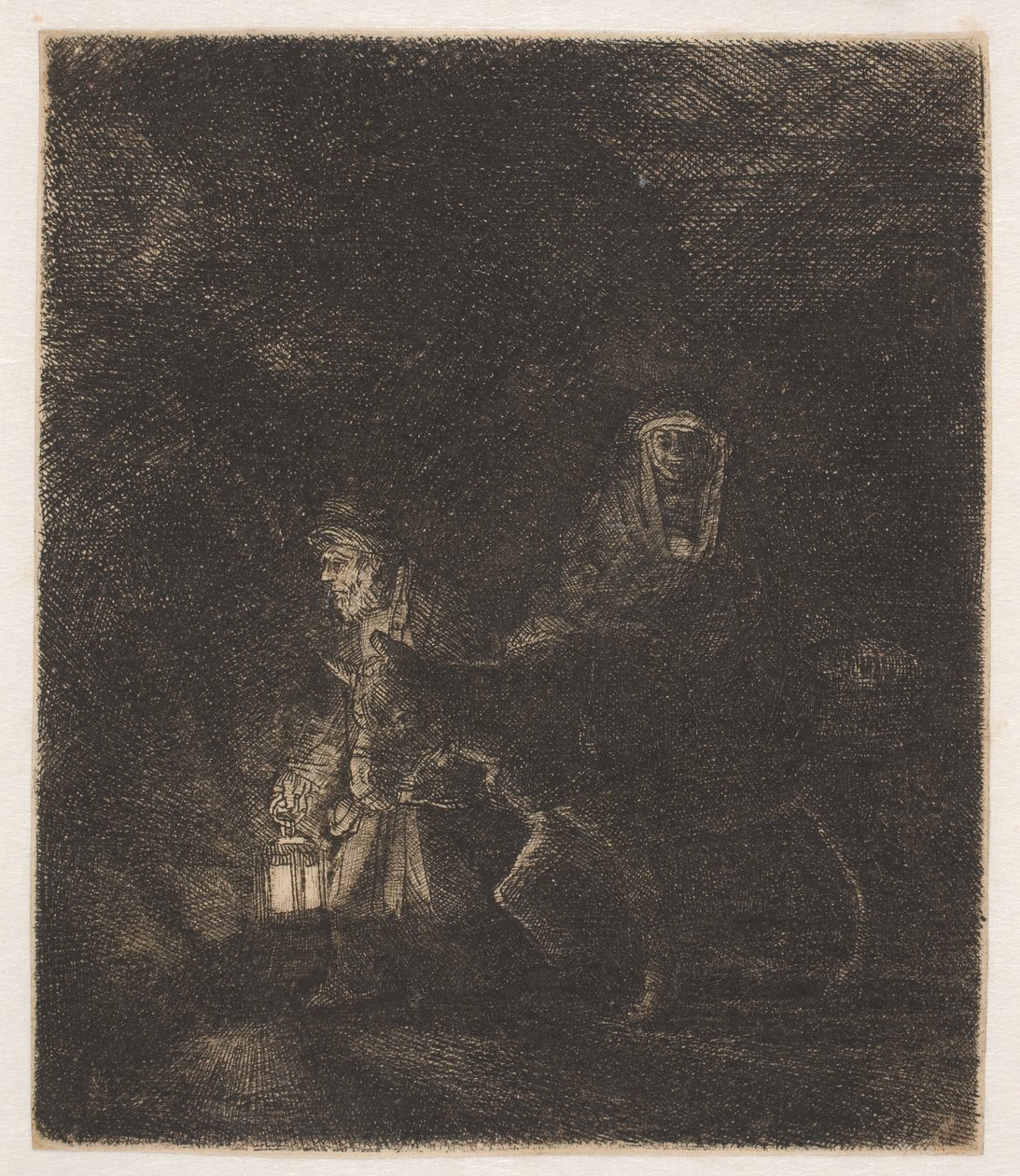 A menekülés Egyiptomba: egy éjszakai darab alkotó: Rembrandt van Rijn
