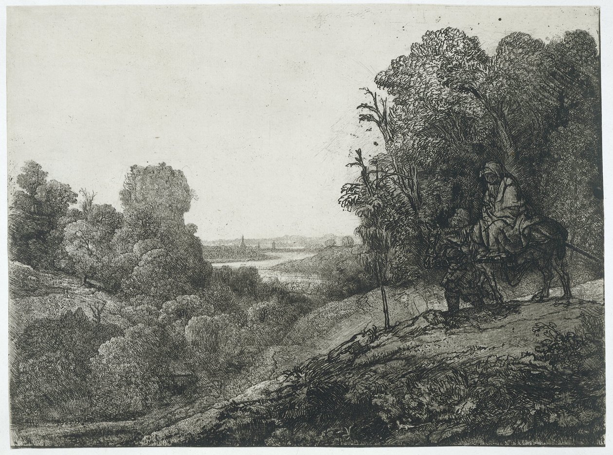 A menekülés Egyiptomba: átdolgozott metszet Seghers művéből alkotó: Rembrandt van Rijn