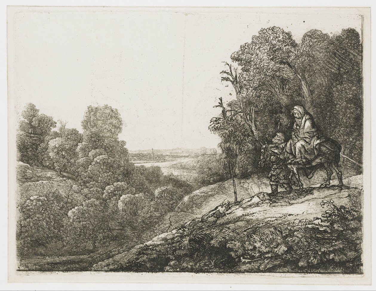 A menekülés Egyiptomba: átdolgozott metszet Seghers művéből alkotó: Rembrandt van Rijn