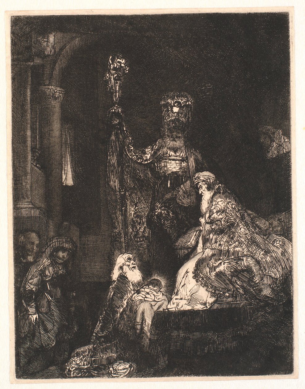 A bemutató a templomban: sötét módon alkotó: Rembrandt van Rijn