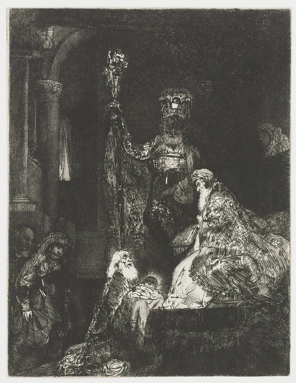 A bemutató a templomban sötét módon alkotó: Rembrandt van Rijn