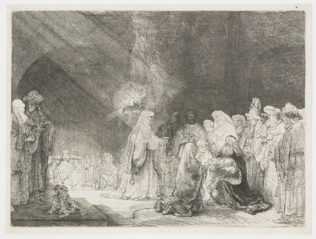 A bemutató a templomban: hosszúkás nyomtatás alkotó: Rembrandt van Rijn