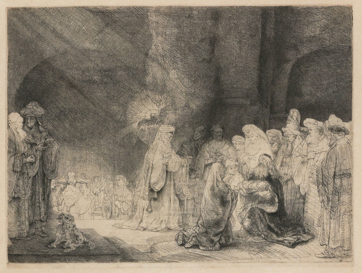 A bemutató a templomban: hosszúkás nyomtatás alkotó: Rembrandt van Rijn