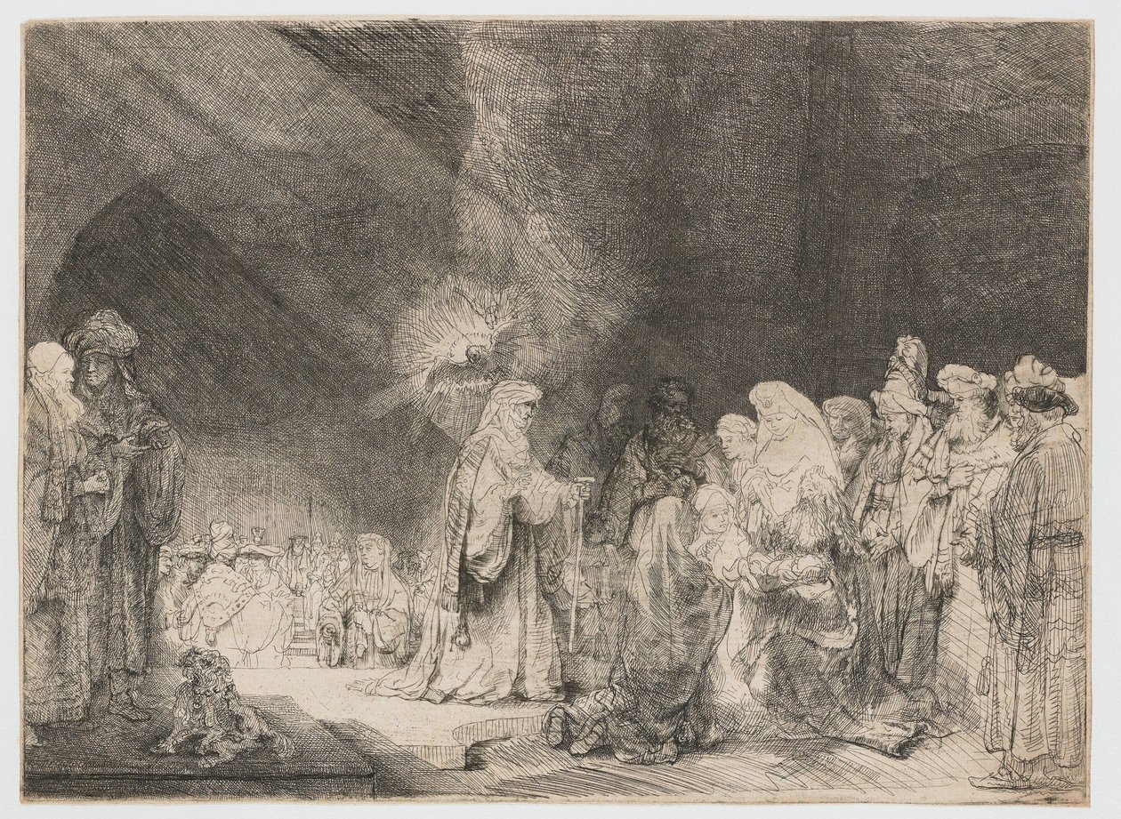 A bemutató a templomban: hosszúkás nyomtatás alkotó: Rembrandt van Rijn