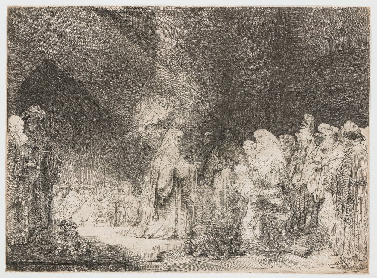 A bemutató a templomban: hosszúkás nyomtatás alkotó: Rembrandt van Rijn