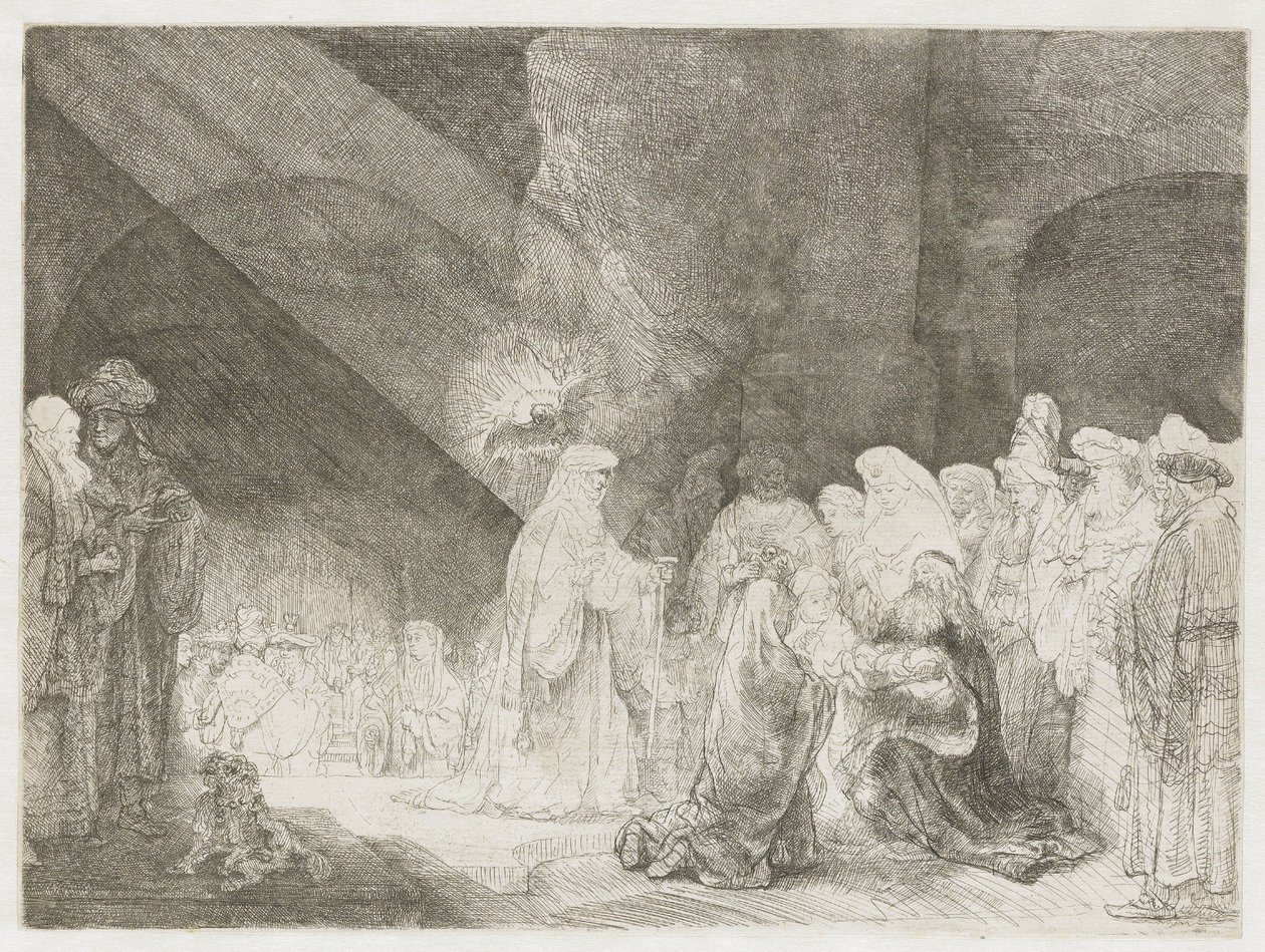 A templomban való bemutatás: hosszúkás nyomat alkotó: Rembrandt van Rijn