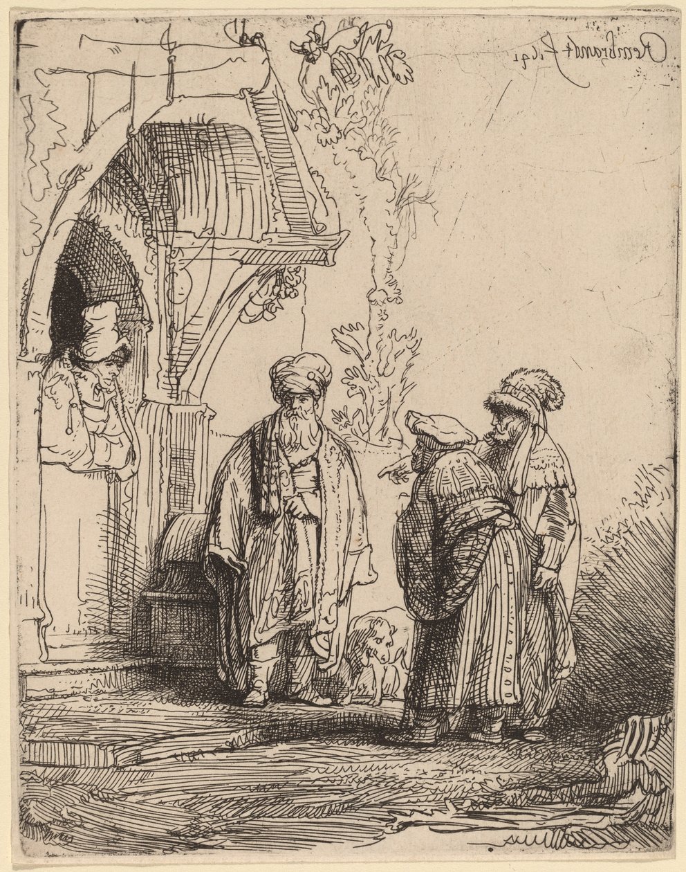 Három keleti alak (Jákób és Lábán?) alkotó: Rembrandt van Rijn