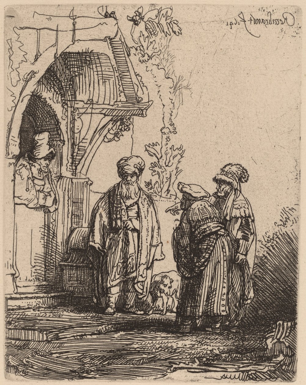Három keleti alak (Jákób és Lábán?) alkotó: Rembrandt van Rijn