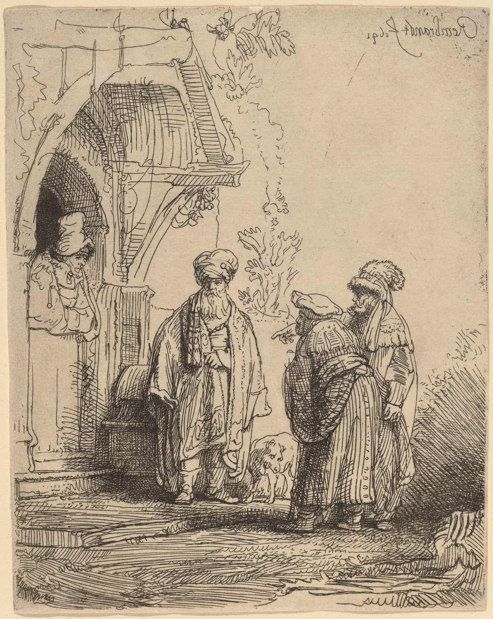 Három keleti alak (Jákób és Lábán?) alkotó: Rembrandt van Rijn