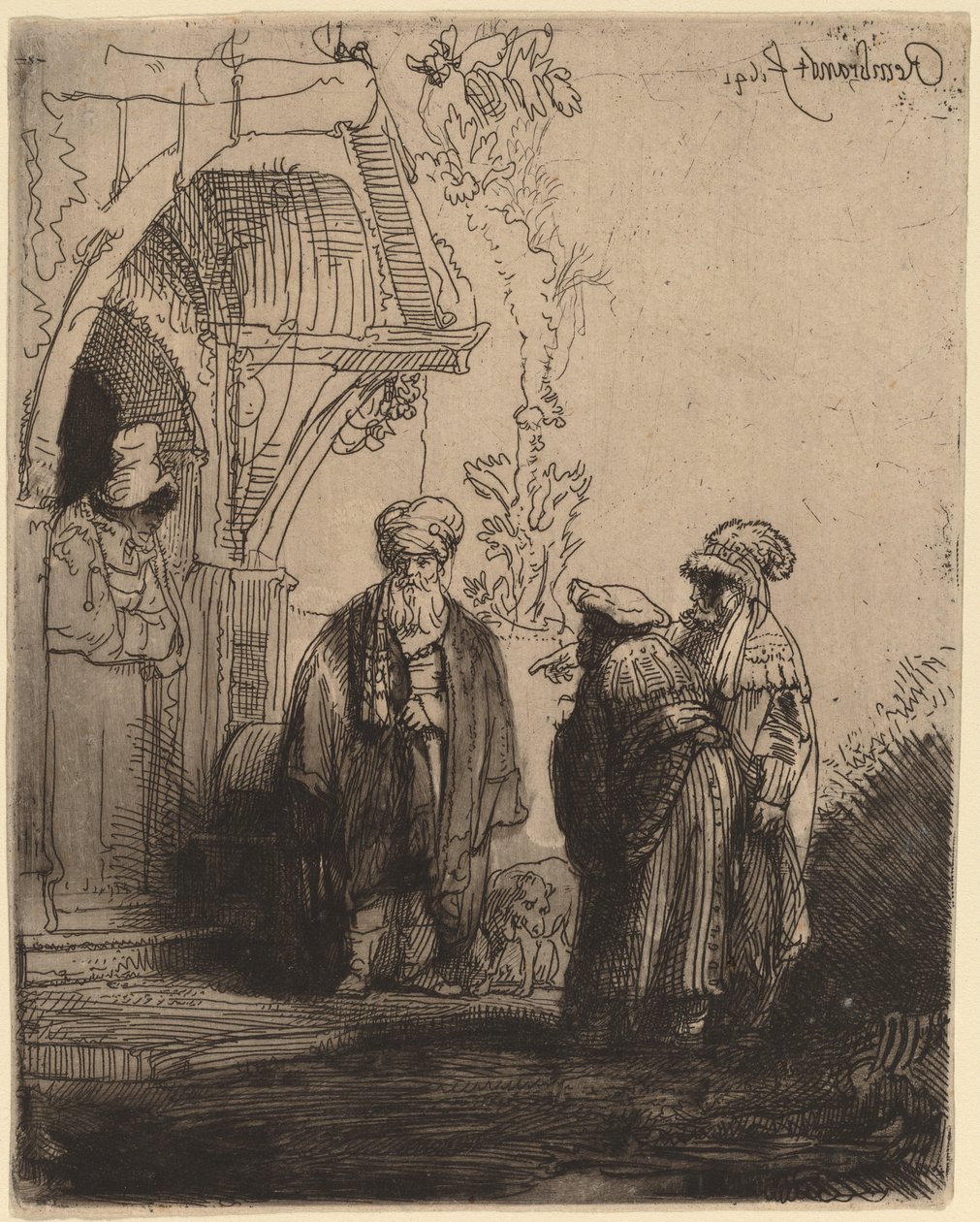 Három keleti alak (Jákób és Lábán?) alkotó: Rembrandt van Rijn