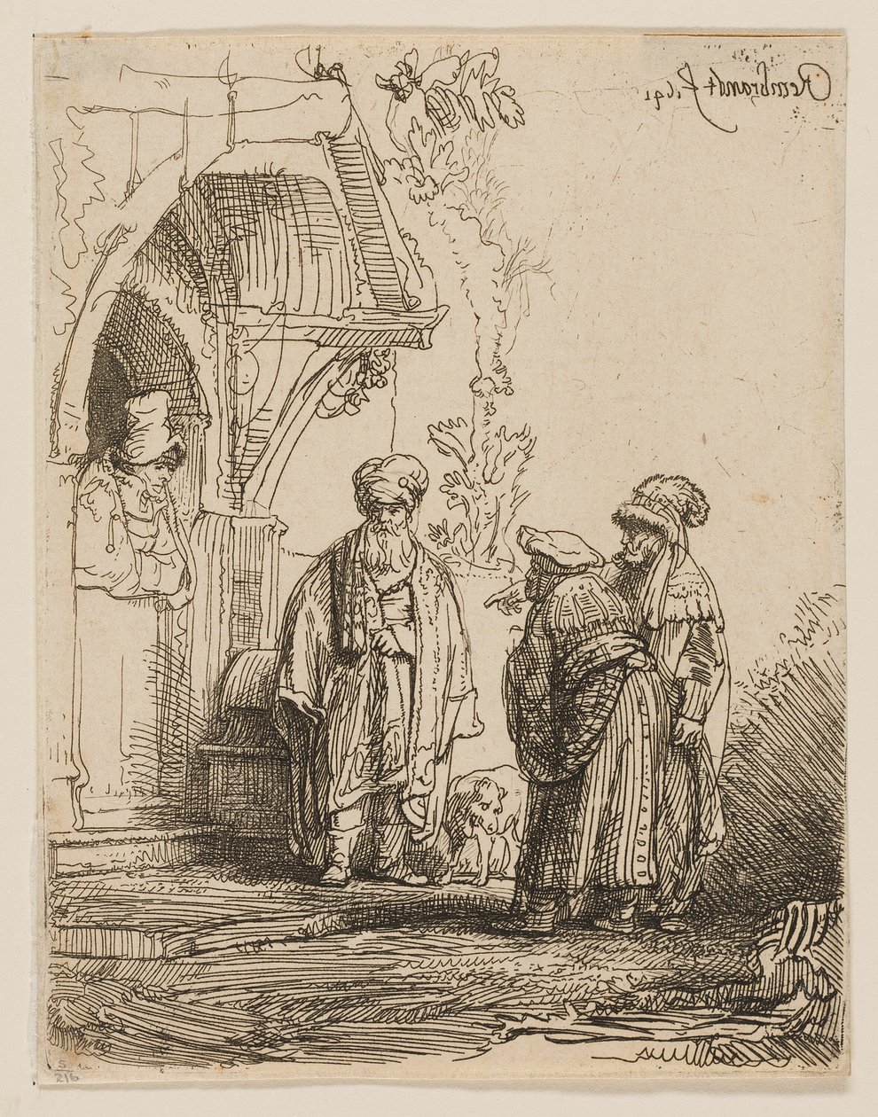 Három keleti alak (Jákób és Lábán?) alkotó: Rembrandt van Rijn