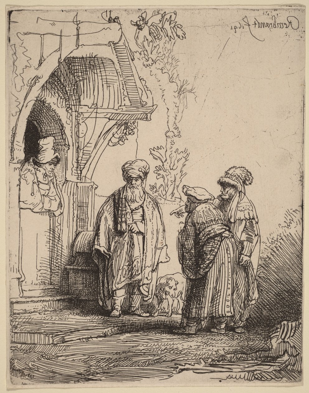 Három keleti alak (Jákób és Lábán) alkotó: Rembrandt van Rijn