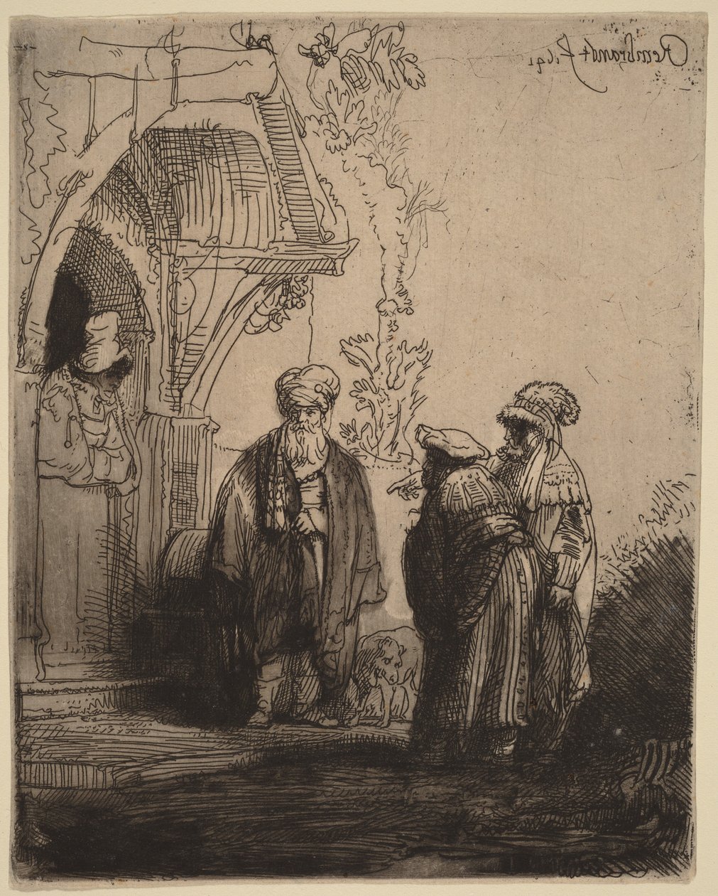 Három keleti alak (Jákób és Lábán) alkotó: Rembrandt van Rijn