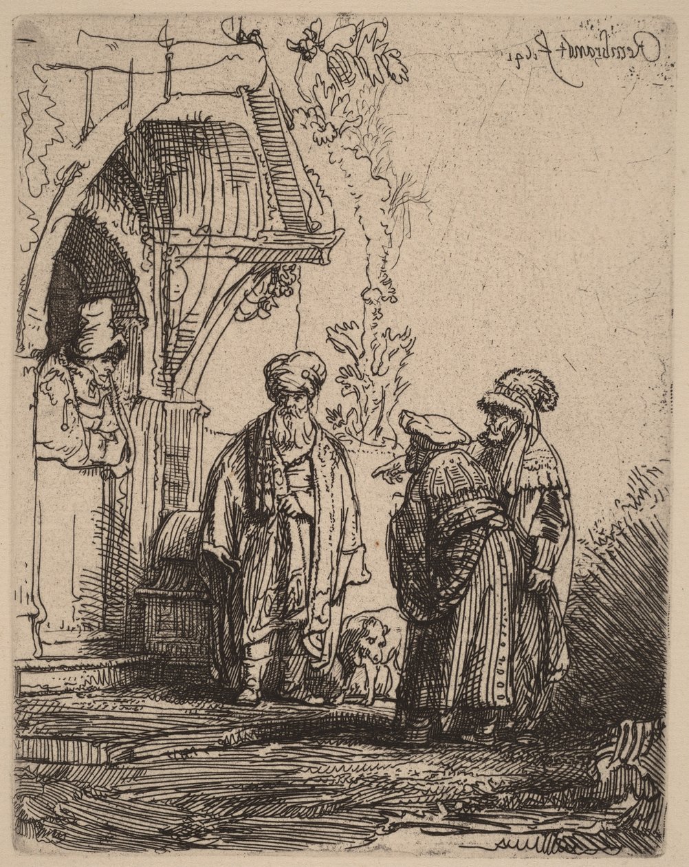 Három keleti alak (Jákób és Lábán) alkotó: Rembrandt van Rijn