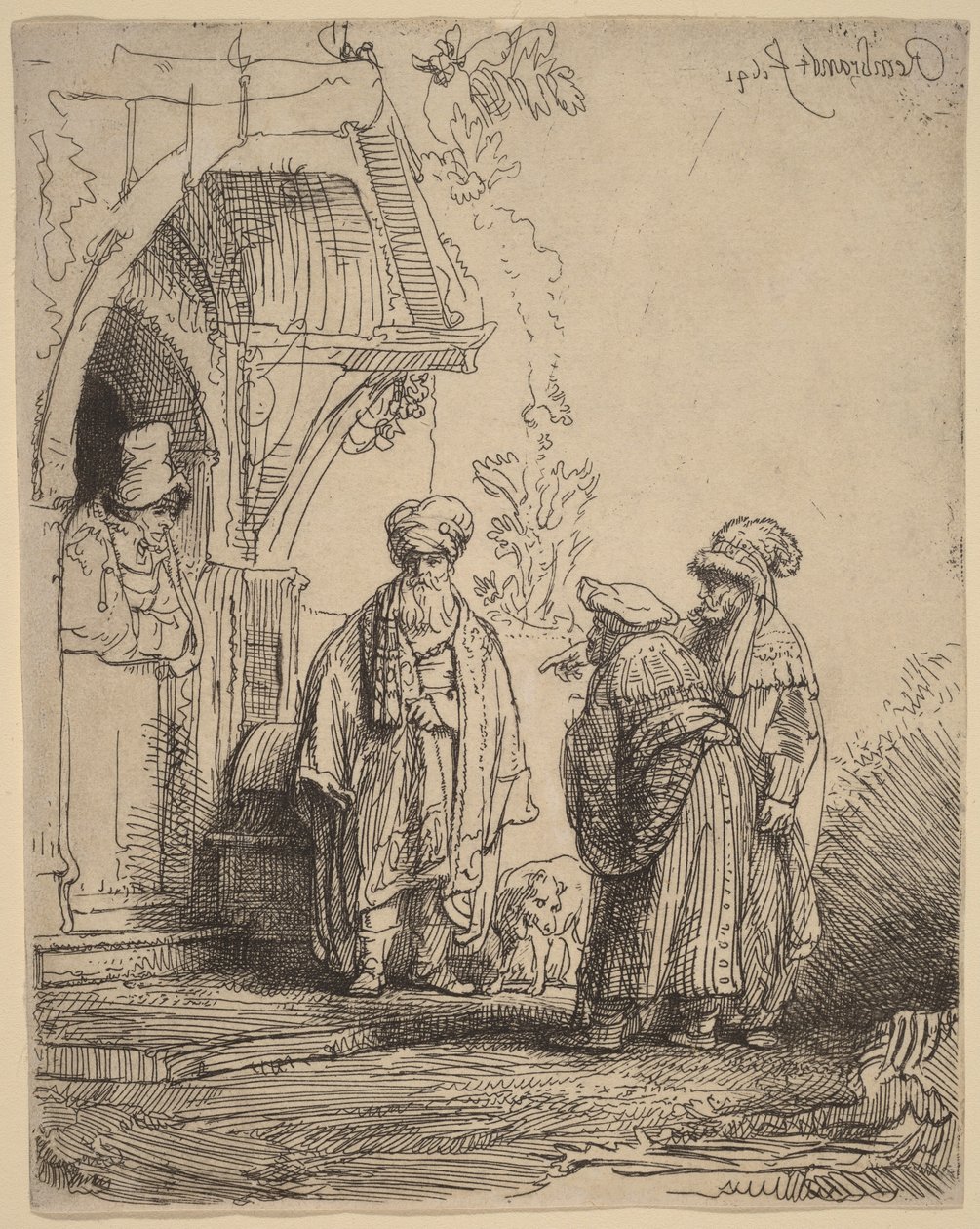 Három keleti alak (Jákób és Lábán) alkotó: Rembrandt van Rijn